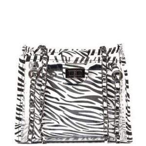 stadium approved vegan leather snake print small large clear tote bag purse (small 2 in 1 zebra tote - clear)