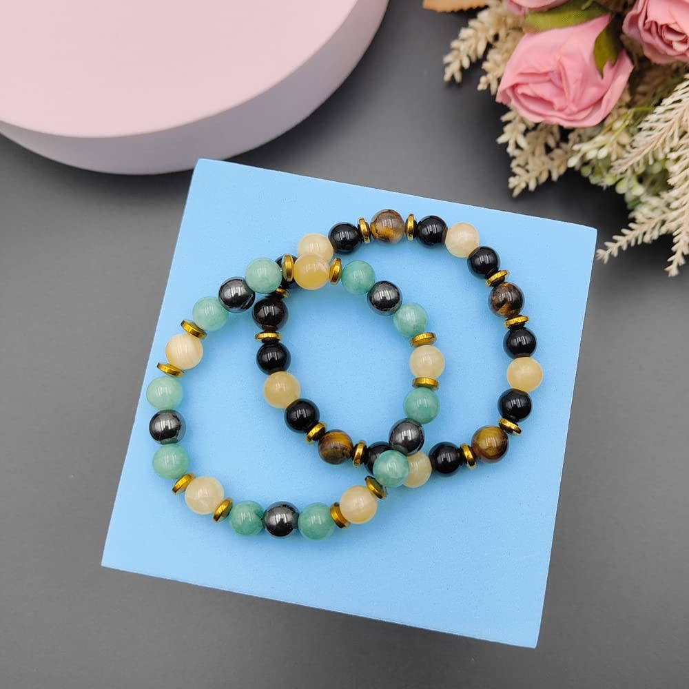 XIMEO Citrine Crystal Bracelet Feng Shui Black Obsidian Wealth Bracelet Tiger Eye Hematite Healing Crystal Bracelet Lucky Money Prosperity Bracelet for Women Men