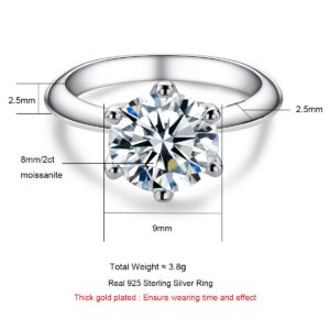 Raivari 2ct Six Prong Moissanite Engagement Ring Moissanite Diamond Ring 925 Sterling Silver Wedding Band for Women