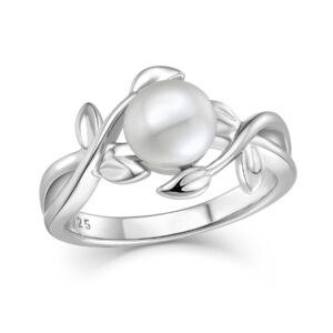 STARCHENIE Pearl Rings with Leaf Cubic Zirconia Wedding Engagement Ring for Women Sterling Silver,Twisted Promise Ring for Her size9