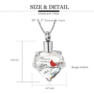 Yinplsmemory Cremation Jewelry Red Cardinal Urn Necklace for Ashes for Women Always in My Heart Urn Locket Pendant Memorial Jewelry