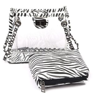 Stadium Approved Vegan Leather Snake Print Small Large Clear Tote Bag Purse (Small 2 in 1 Zebra Tote - Clear)