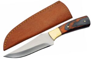 szco supplies 8.5” red/black cardinal wood handled outdoor hunting knife with leather sheath