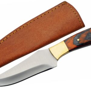 SZCO Supplies 8.5” Red/Black Cardinal Wood Handled Outdoor Hunting Knife With Leather Sheath