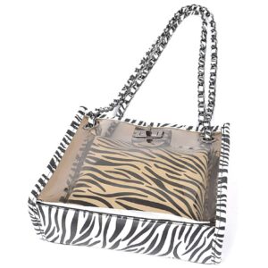 Stadium Approved Vegan Leather Snake Print Small Large Clear Tote Bag Purse (Small 2 in 1 Zebra Tote - Clear)