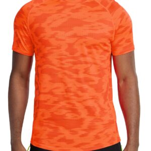 Workout Shirts Men Quick Dry-Short Sleeve Running Gym Shirt Athletic Fit Moisture Wicking Tees(Neon Orange,M)