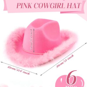 Tarpop 6 Pack Cowboy Hat Boa Cowgirl Hat Felt Cowboy Hat with Feather for Women Girl Western Party Costume Accessories(Pink)