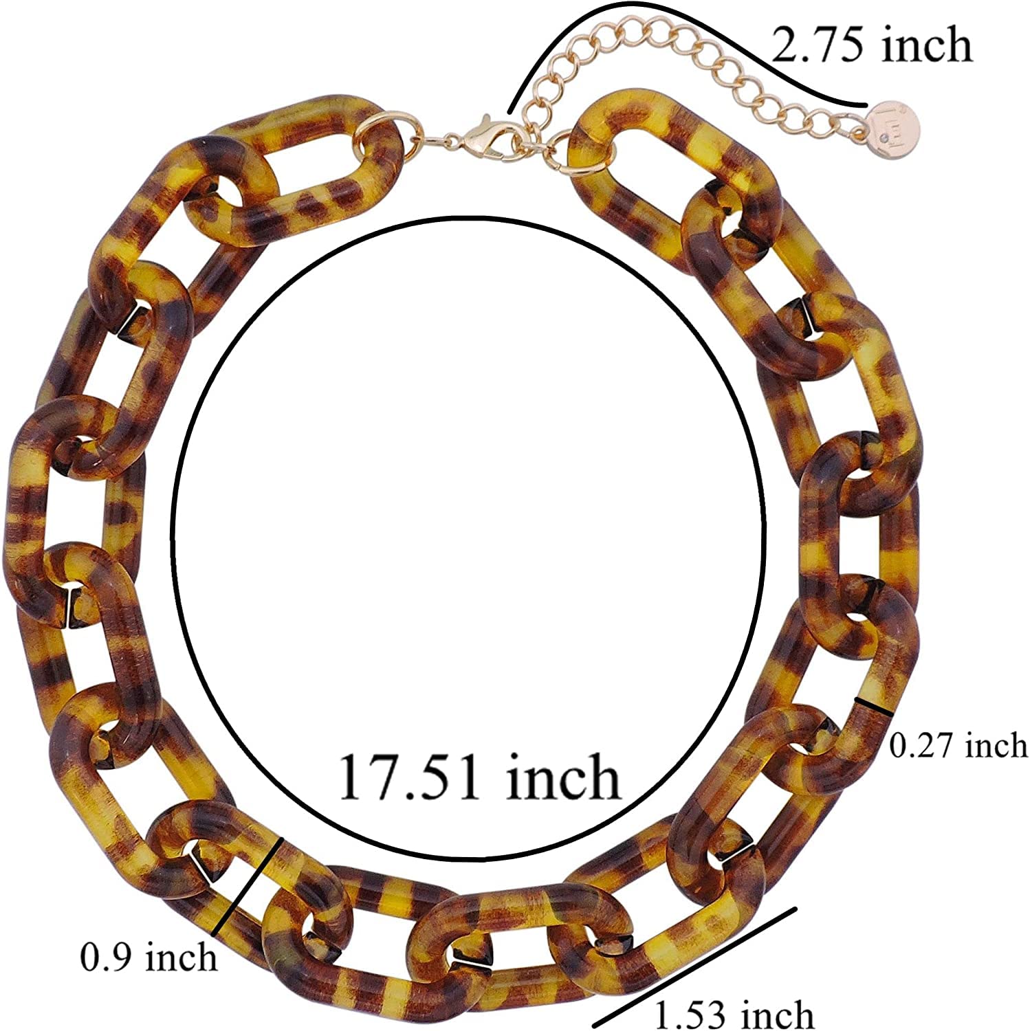 Firstmeet Chunky Acrylic Tortoise Shell Oval Link Chain Choker Necklace for Women(XL-1115-Brown)