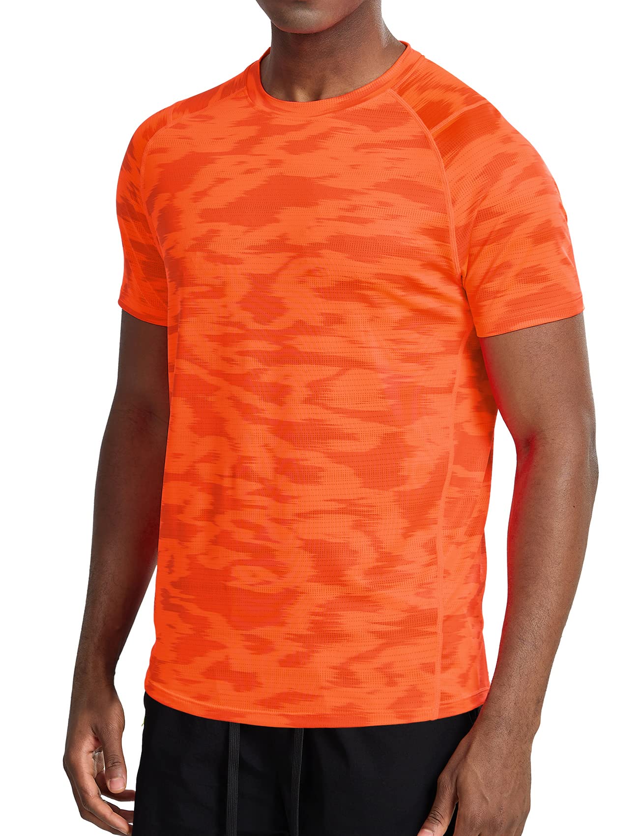 Workout Shirts Men Quick Dry-Short Sleeve Running Gym Shirt Athletic Fit Moisture Wicking Tees(Neon Orange,M)