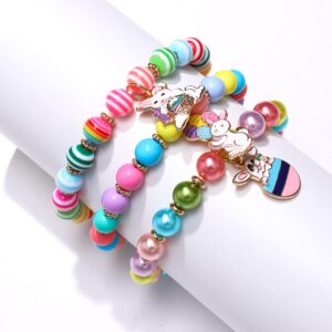 HEIDKRUEGER Beaded Bracelets Easter Charm Bracelet Set Rhinestone Colorful Bunny Egg Letter Beads Stretch Bracelets for Women Teen Girls Personalized Happy Easter Jewelry Gift