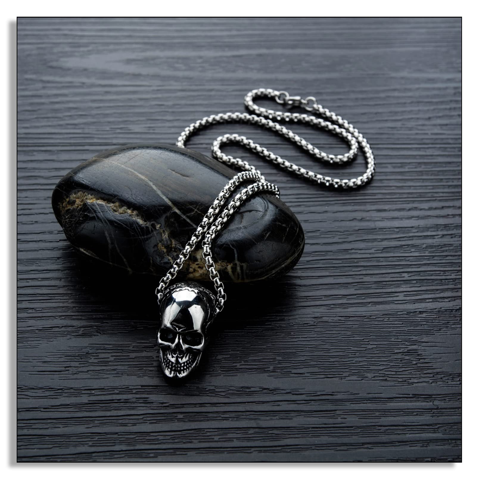 Heavstjer Punk Jewelry Stainless Steel Skull Pendant Cool Necklace(Steel)