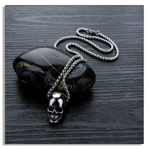 Heavstjer Punk Jewelry Stainless Steel Skull Pendant Cool Necklace(Steel)