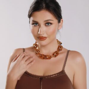 Firstmeet Chunky Acrylic Tortoise Shell Oval Link Chain Choker Necklace for Women(XL-1115-Brown)