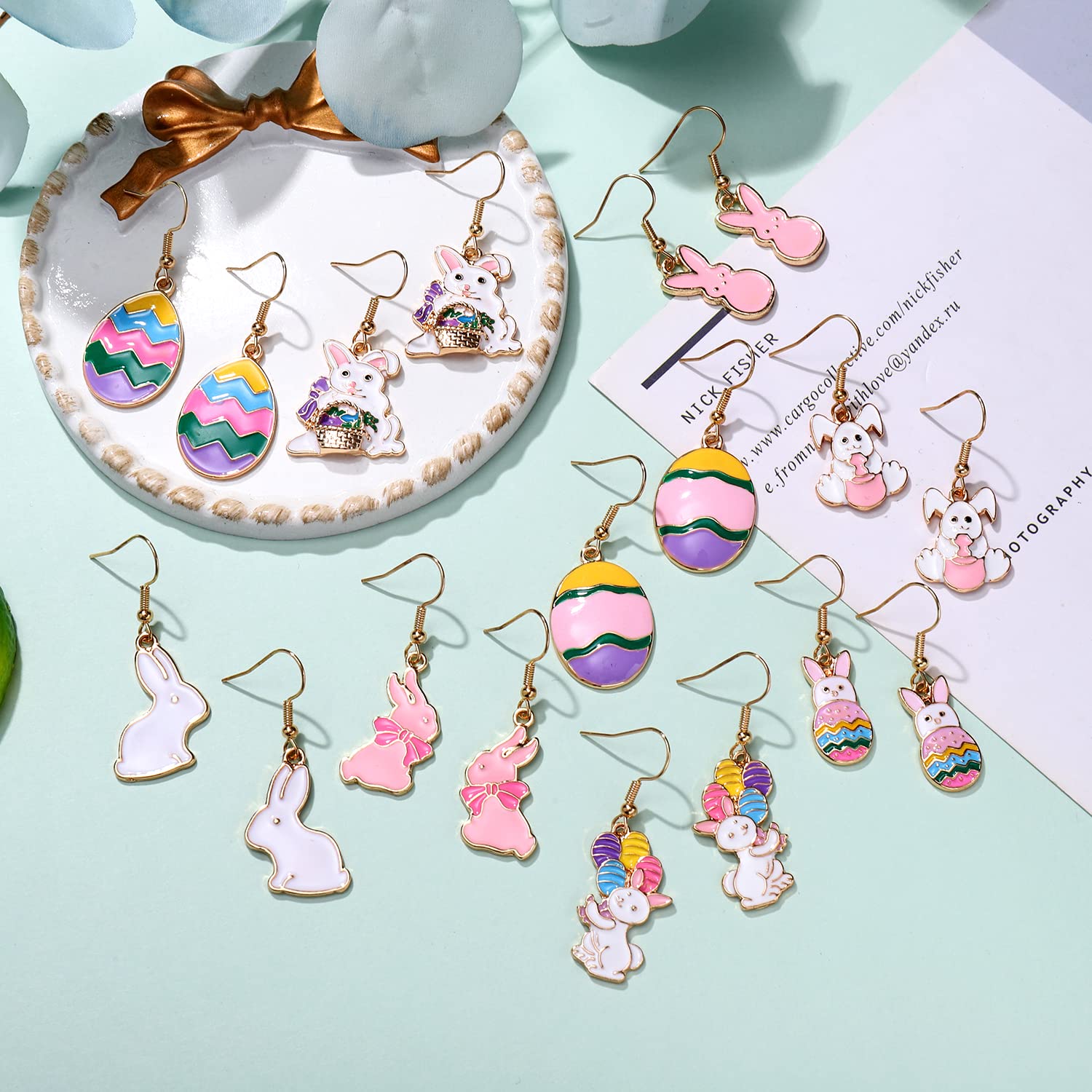 Easter Earrings for Women Enamel Colorful Bunny Egg Drop Dangle Earrings Cute Stylish Spring Earrings (9pcs easter dangle)