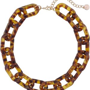 Firstmeet Chunky Acrylic Tortoise Shell Oval Link Chain Choker Necklace for Women(XL-1115-Brown)