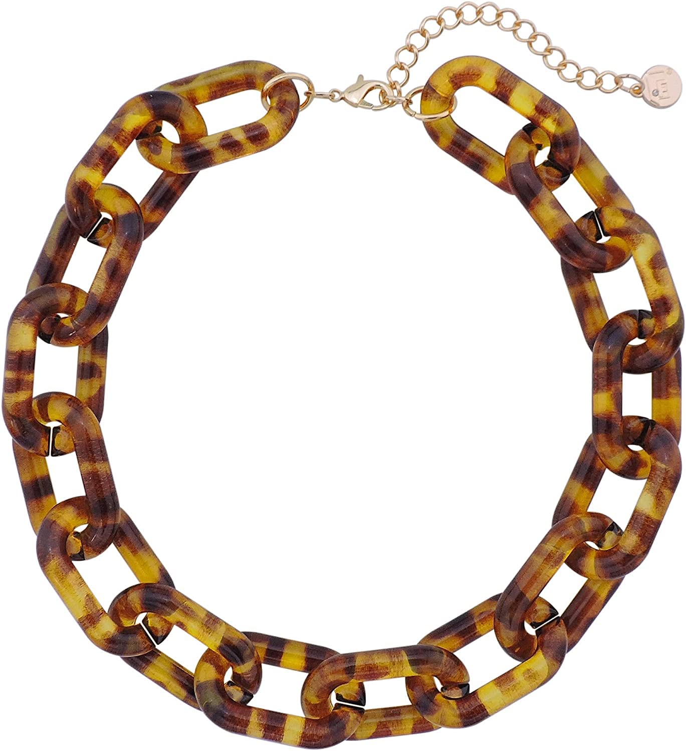 Firstmeet Chunky Acrylic Tortoise Shell Oval Link Chain Choker Necklace for Women(XL-1115-Brown)