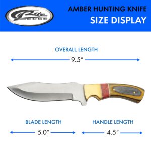 SZCO Supplies 9.5” Red Amber Wood/Brass Handled Outdoor Upsweep Hunting Knife With Sheath,203449-AM