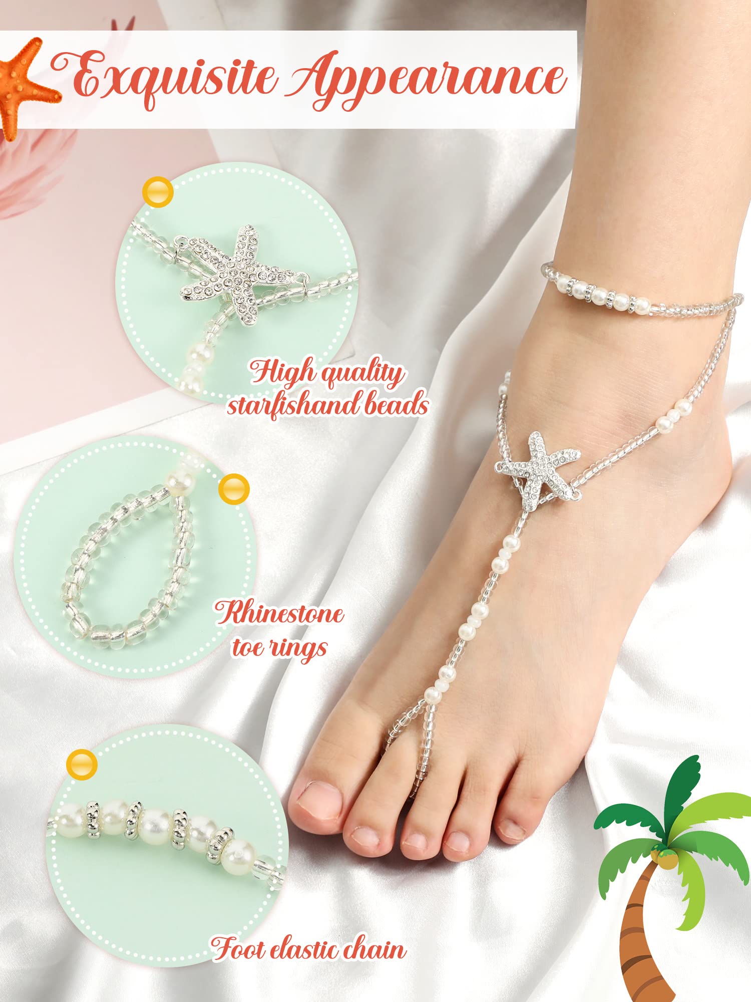 Fumete 12 Pcs Beach Barefoot Sandals Foot Jewelry Anklet Beach Wedding Foot Jewelry Toe Ring Anklet Bracelet Anklet Chain for Women (Classic Style)