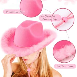 Tarpop 6 Pack Cowboy Hat Boa Cowgirl Hat Felt Cowboy Hat with Feather for Women Girl Western Party Costume Accessories(Pink)