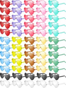 60 pairs heart shaped sunglasses rimless heart glasses frameless party shades glasses transparent colorful sunglasses candy color trendy eyewear for party favor, 12 colors