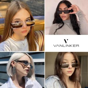 VANLINKER Cool Rectangle Sunglasses for Women Men Cyber Y2K Shield Flat Top Futuristic Sun Glasses Trendy Side Lens Shades Silver Mirrored VL9640