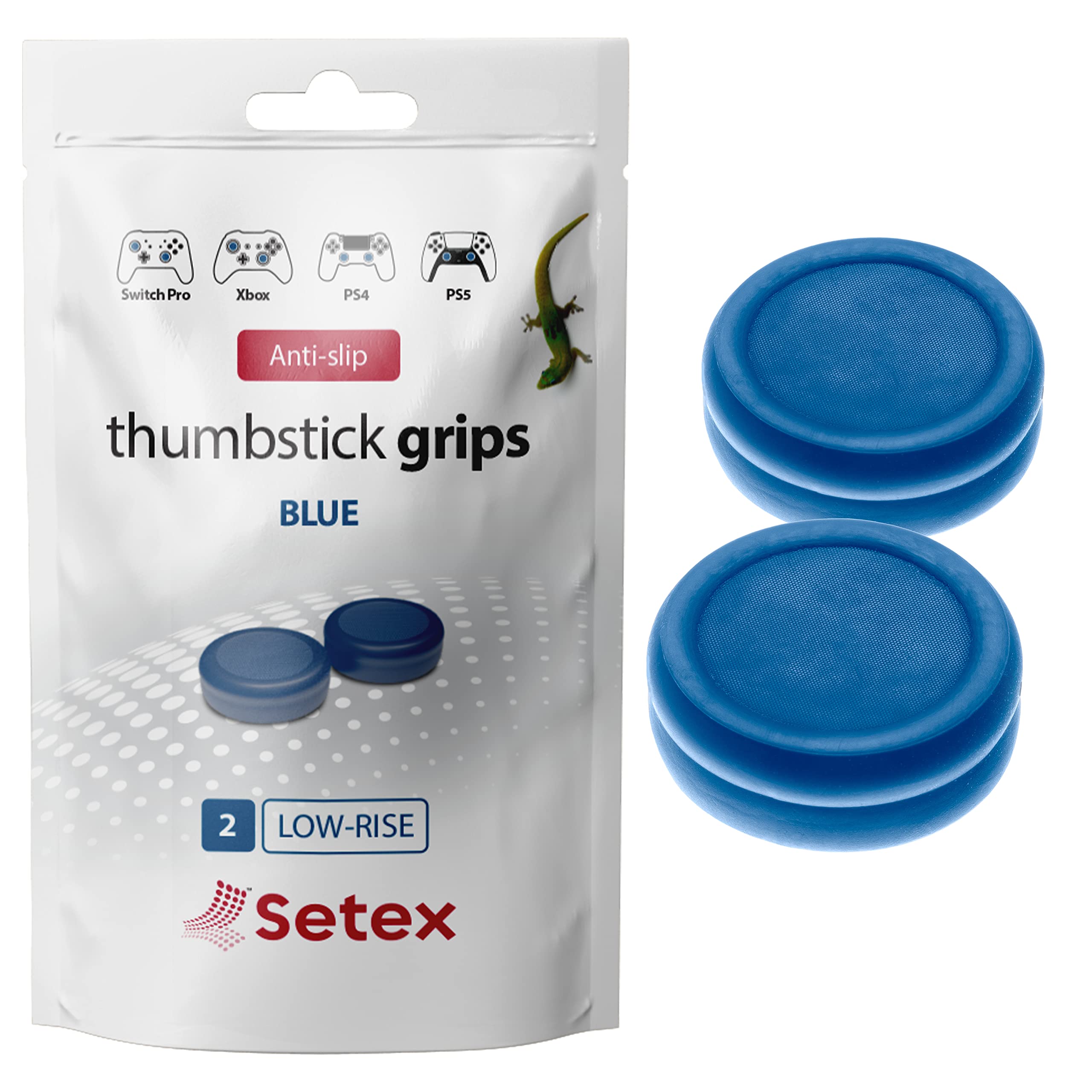 Setex Gecko Grip, Thumbstick Grip Covers, for PlayStation PS5, PS4, Xbox One, Switch Pro, Steam Deck, Anti-Slip Microstructured Analog Stick Thumb Grips, (1 Pair) Blue, Grip Covers Only