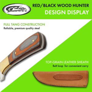 SZCO Supplies 8.5” Red/Black Cardinal Wood Handled Outdoor Hunting Knife With Leather Sheath