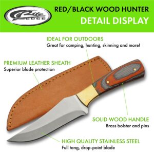 SZCO Supplies 8.5” Red/Black Cardinal Wood Handled Outdoor Hunting Knife With Leather Sheath