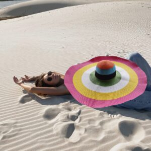 Oversized Beach Hat Women, Summer Vacation Extra Large Wide Brim Packable Floppy Big Sun Straw Hats for Women Foldable, Colorful