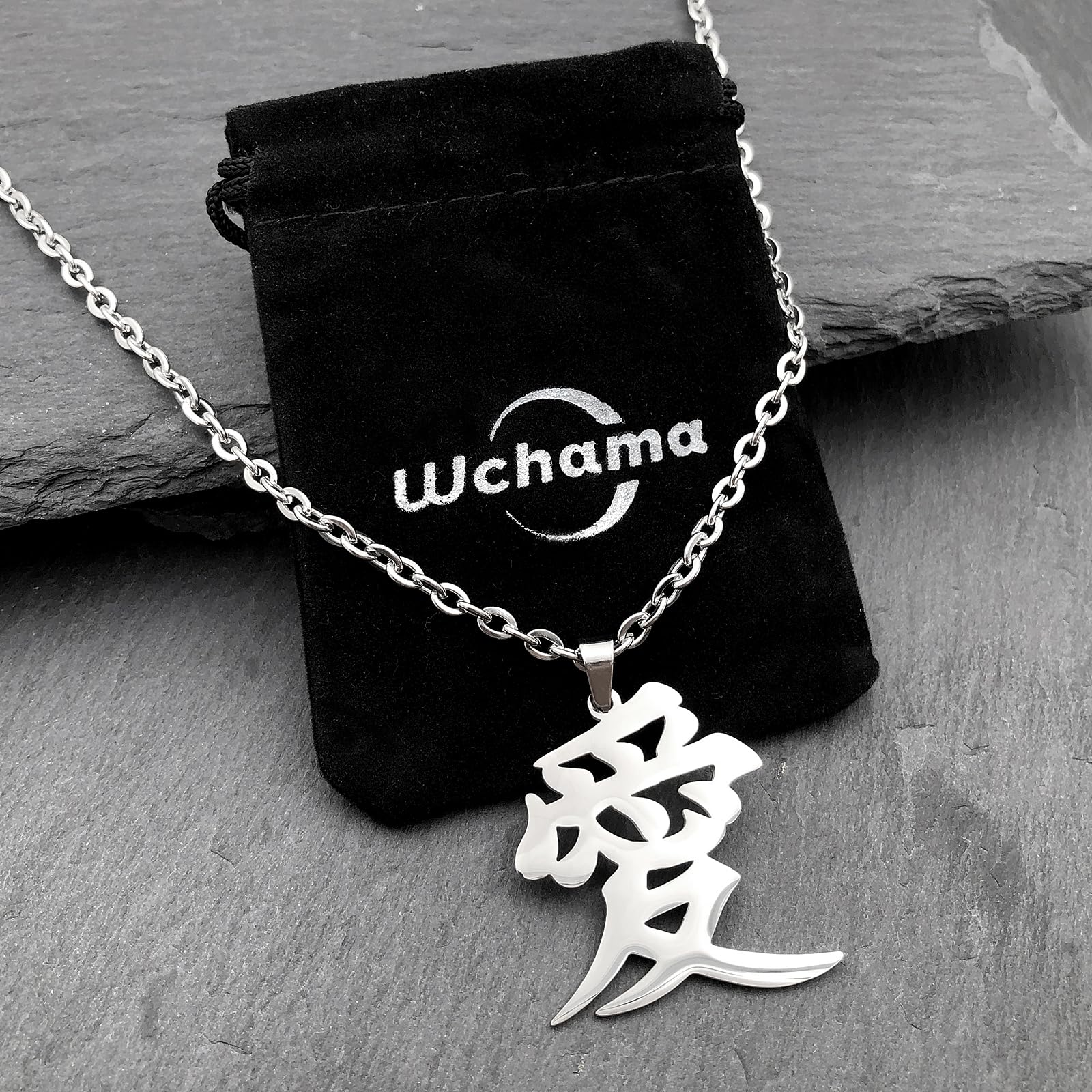 Love Kanji Necklace Japanese for Men Women 愛 Stainless Steel Chinese Character Pendant Good Luck Chain Gaara Necklaces (Love kanji 1)