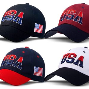 Zhanmai 4 Pieces Usa Hats for Men American Flag Baseball Cap Usa Flag Patriotic Tactical Hat Adjustable Embroidered Dad Hat for Men Women Teens