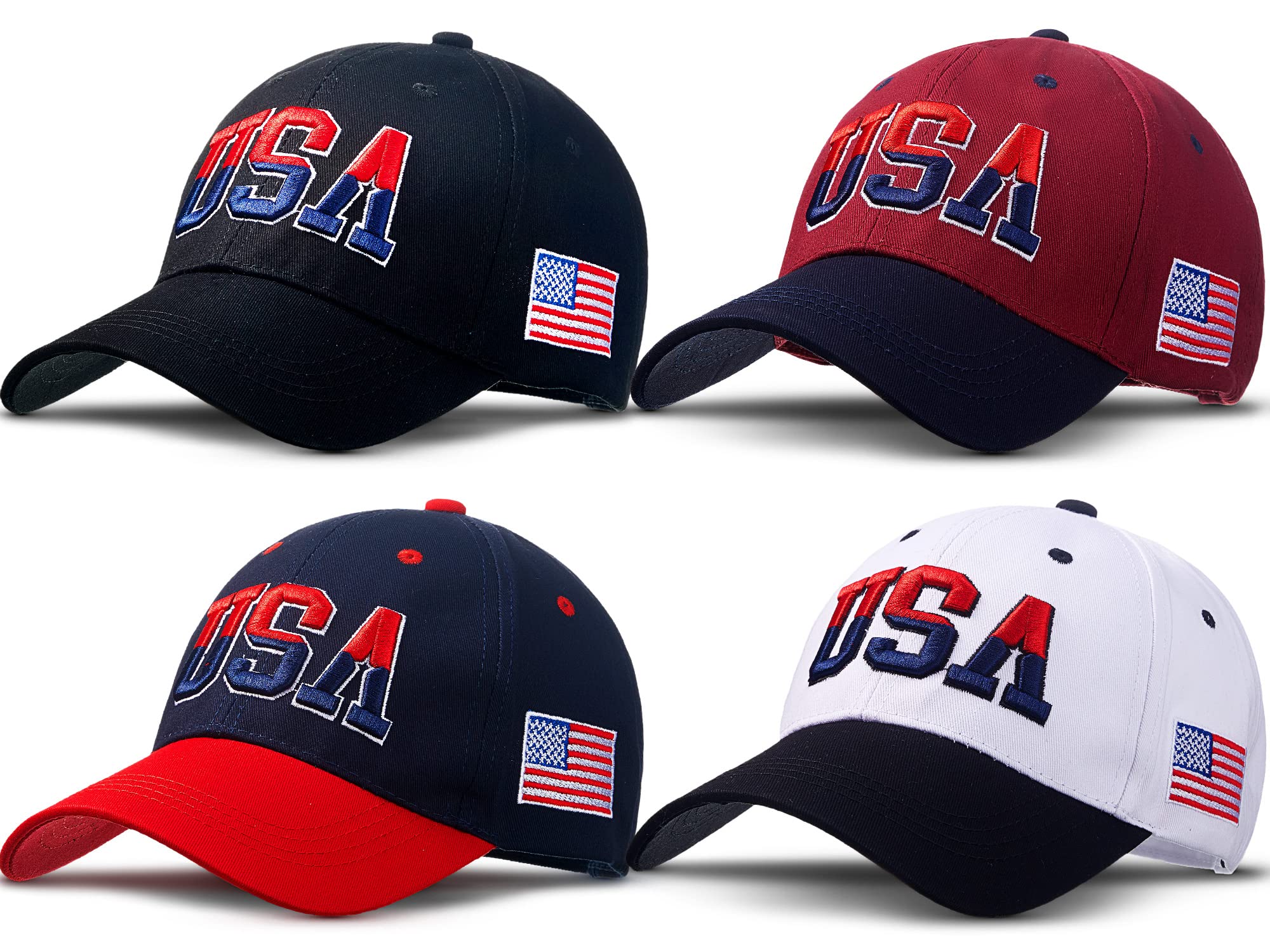 Zhanmai 4 Pieces Usa Hats for Men American Flag Baseball Cap Usa Flag Patriotic Tactical Hat Adjustable Embroidered Dad Hat for Men Women Teens