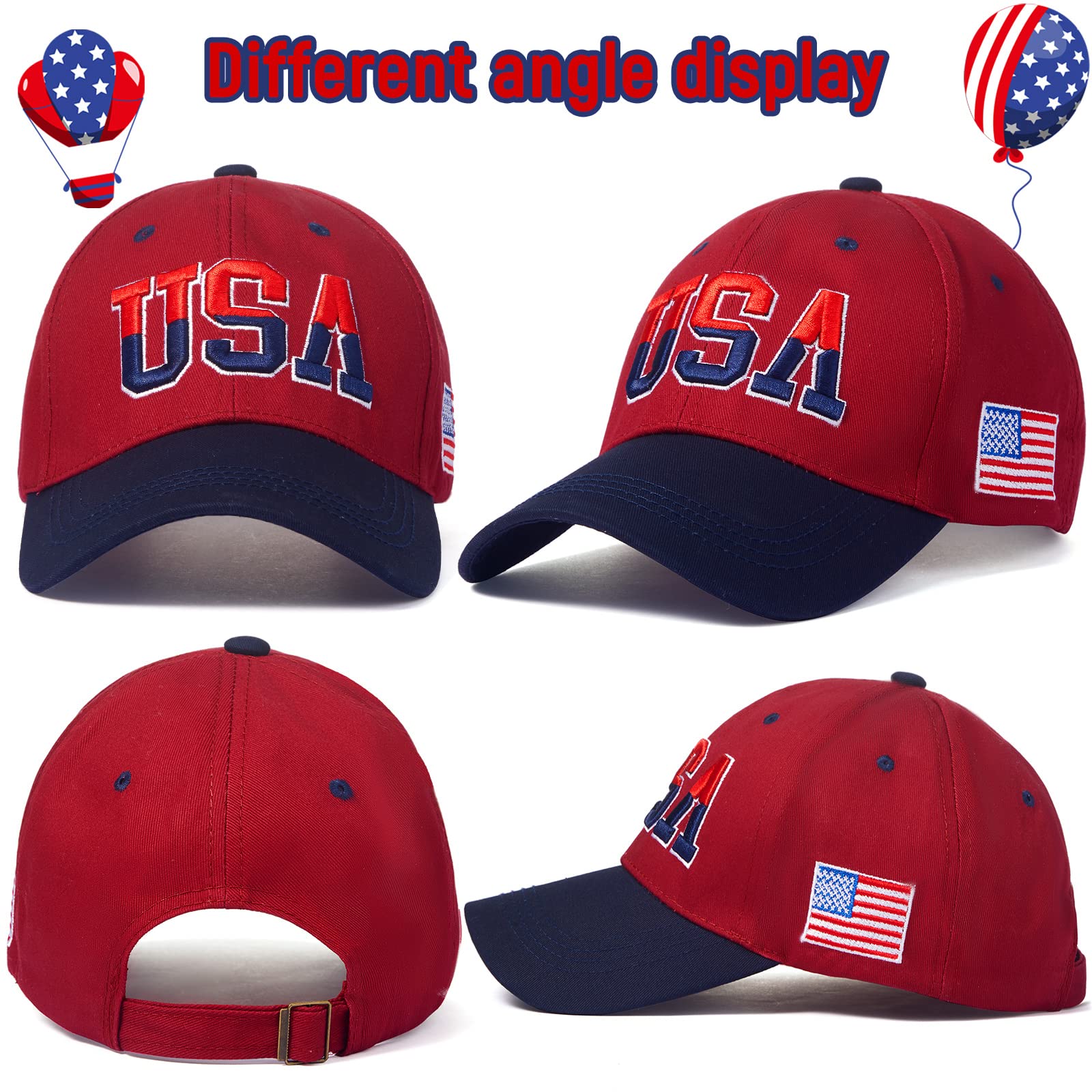 Zhanmai 4 Pieces Usa Hats for Men American Flag Baseball Cap Usa Flag Patriotic Tactical Hat Adjustable Embroidered Dad Hat for Men Women Teens