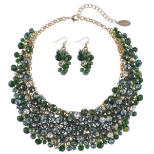 bocar fashion crystal chunky collar statement necklace earring set for women gift (nk-10260-green)