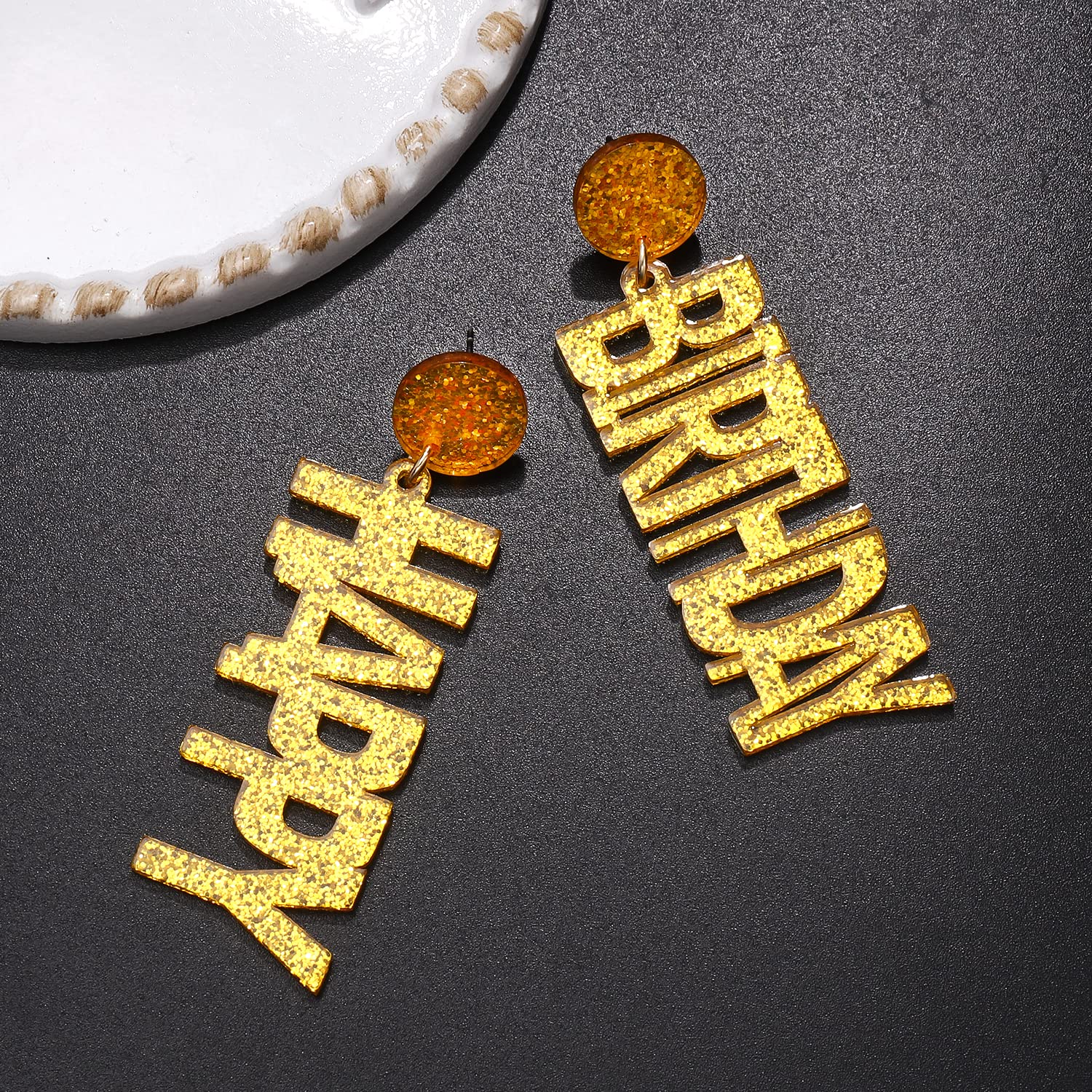 Birthday Earrings Acrylic Glitter HAPPY BIRTHDAY Letter Drop Dangle Earrings for Women Jewelry Party Festive Gifts (Gold)