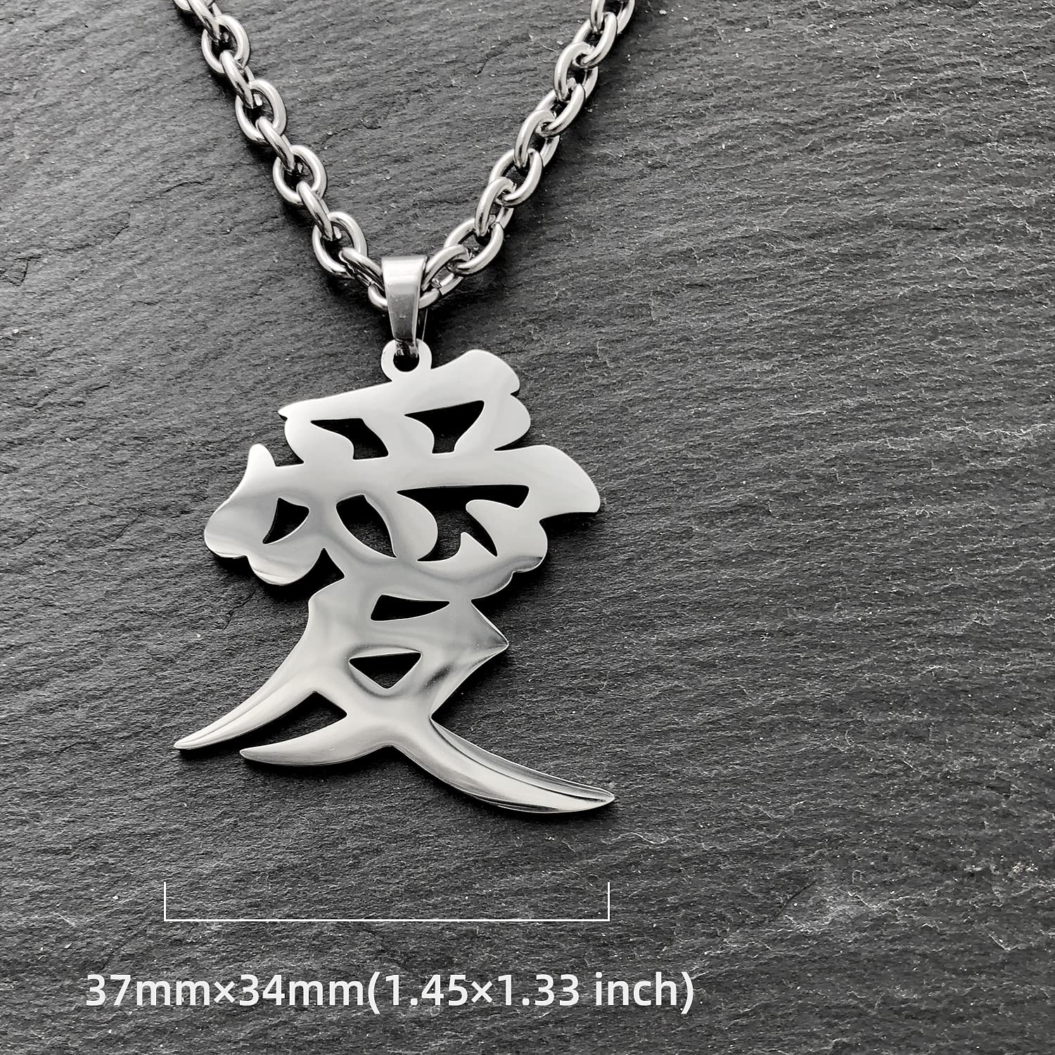 Love Kanji Necklace Japanese for Men Women 愛 Stainless Steel Chinese Character Pendant Good Luck Chain Gaara Necklaces (Love kanji 1)