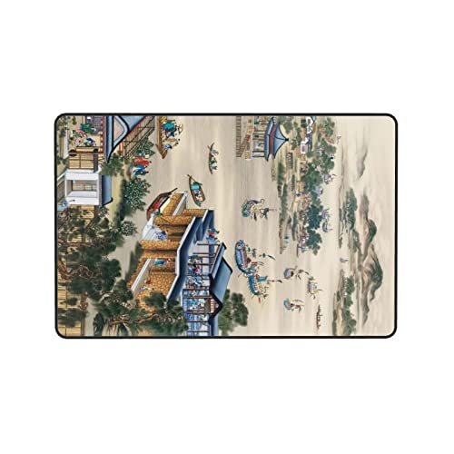 Chinese Landscape Culture Rugs 3D Printed Carpet Decoration Floor Mats Rectangle Non-Slip Area Rug for Bedroom Living Room Bathroom Doormats 72"X48"