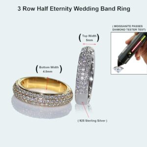 SAVEARTH DIAMONDS 1.00 Carat Round Lab Created Moissanite Diamond 3 Row Eternity Wedding Band Ring In 14K White Gold Over Sterling Silver (1.00 Cttw) Size-5