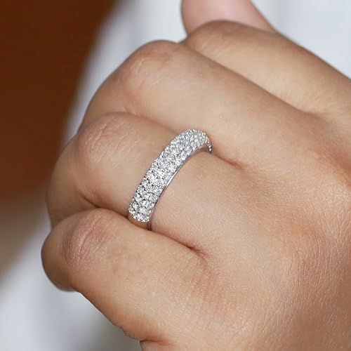 SAVEARTH DIAMONDS 1.00 Carat Round Lab Created Moissanite Diamond 3 Row Eternity Wedding Band Ring In 14K White Gold Over Sterling Silver (1.00 Cttw) Size-5