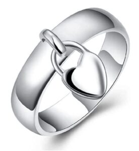 awmnjtmgpw 925 sterling silver heart-shaped hanging heart lock classic women's ring ring general fashion ring size 6-10 (size 10)