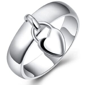 Awmnjtmgpw 925 Sterling Silver heart-shaped hanging heart lock Classic women's ring ring general fashion ring size 6-10 (Size 10)