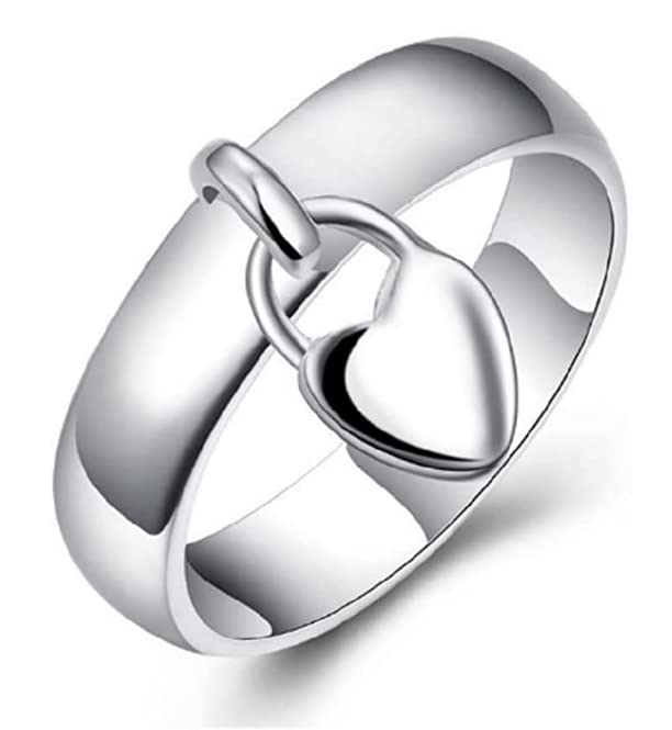 Awmnjtmgpw 925 Sterling Silver heart-shaped hanging heart lock Classic women's ring ring general fashion ring size 6-10 (Size 10)