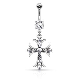 body accentz belly button ring celtic cross with paved gems dangle navel ring