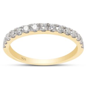 savearth diamonds 1/2 cttw round cut lab created moissanite diamond half eternity wedding band ring in 14k yellow gold over sterling silver (vvs1 clarity, 0.50 cttw) ring size-9