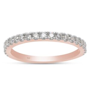 savearth diamonds 2/5 cttw round cut lab created moissanite diamond half eternity wedding band ring in 14k rose gold over sterling silver (vvs1 clarity, 0.40 cttw) ring size-8.5