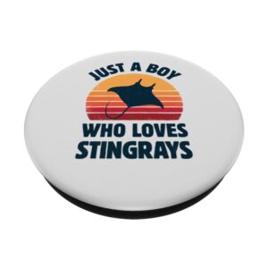 Stingray Just A Boy Who Loves Sea Animals Men Retro Vintage PopSockets Swappable PopGrip