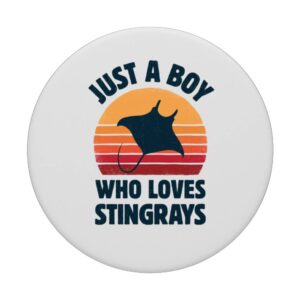 Stingray Just A Boy Who Loves Sea Animals Men Retro Vintage PopSockets Swappable PopGrip