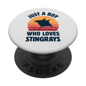 Stingray Just A Boy Who Loves Sea Animals Men Retro Vintage PopSockets Swappable PopGrip