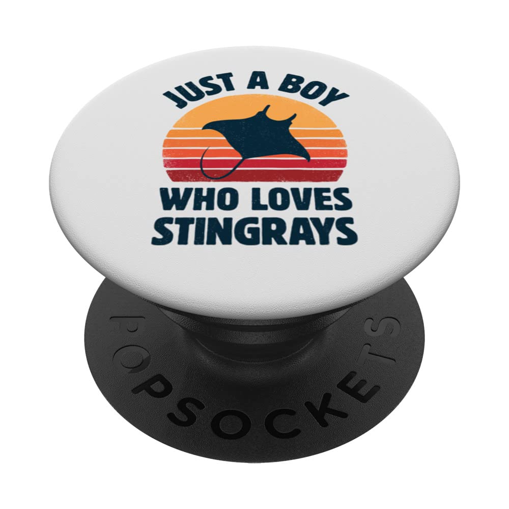 Stingray Just A Boy Who Loves Sea Animals Men Retro Vintage PopSockets Swappable PopGrip