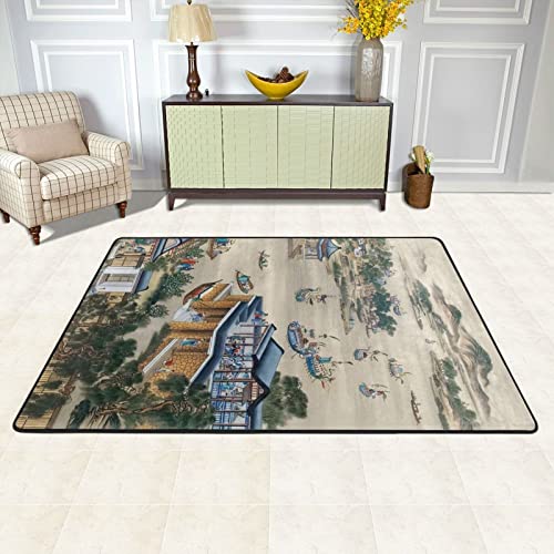 Chinese Landscape Culture Rugs 3D Printed Carpet Decoration Floor Mats Rectangle Non-Slip Area Rug for Bedroom Living Room Bathroom Doormats 72"X48"